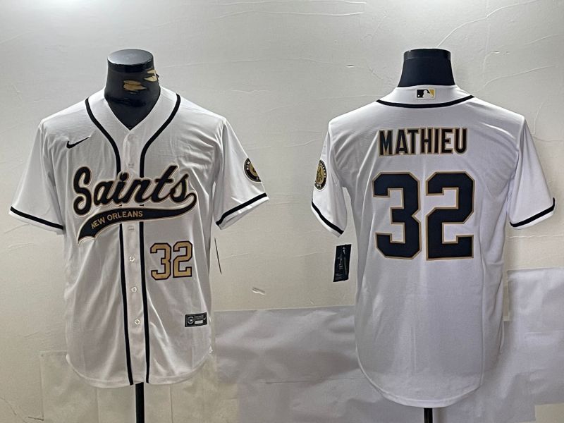 Men New Orleans Saints 32 Mathieu White Joint Name 2024 Nike Limited NFL Jersey style 1